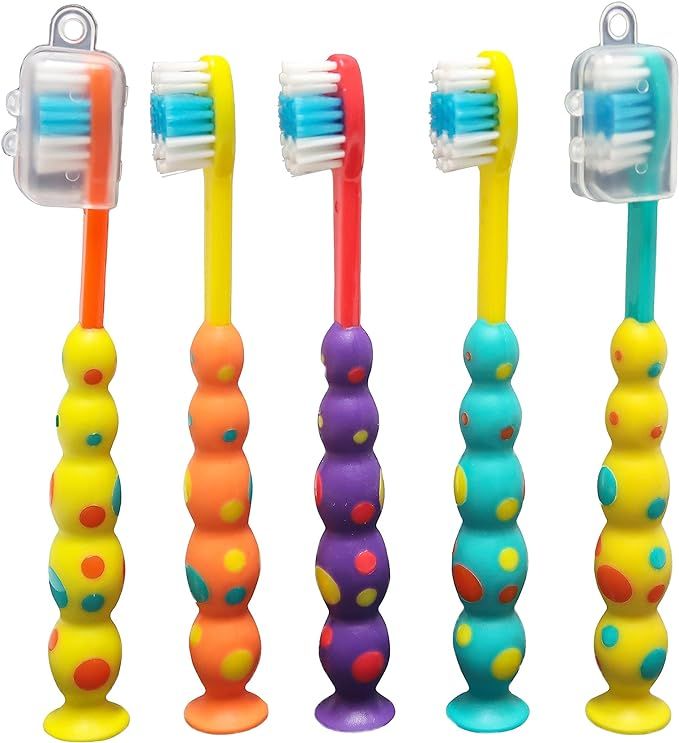 Stesa Kids Toothbrush - 5 Pack - Soft Bristles, BPA Free, Suction Cup for Fun Storage, Dust Cover... | Amazon (US)