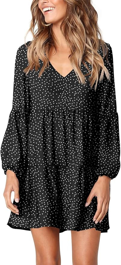 Amoretu Women Summer Tunic Dress V Neck Casual Loose Flowy Swing Shift Dresses | Amazon (US)