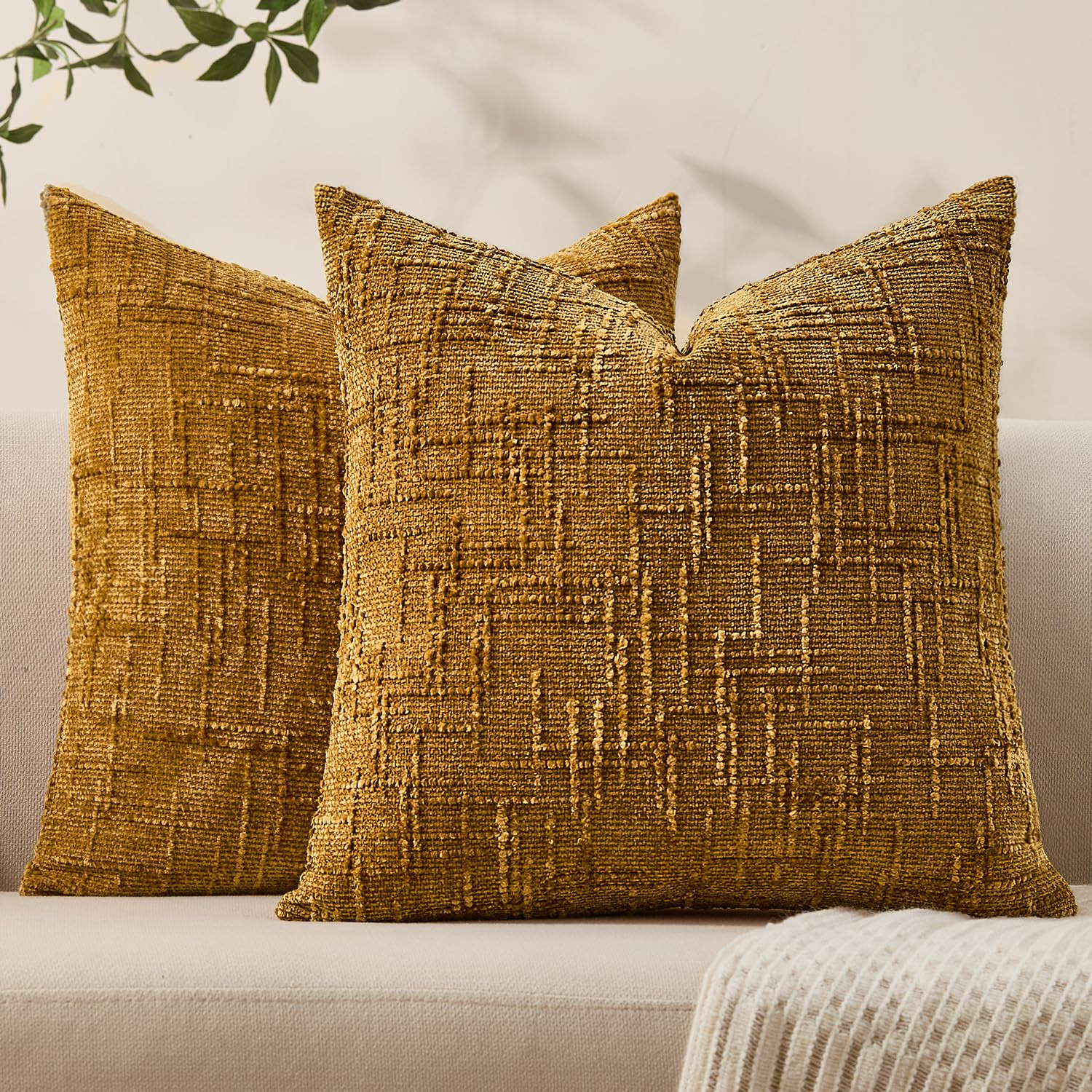 Summer Decorative Couch Throw Pillow Covers 18x18 Set of 2 Yellow Soft Chenille Pillow Covers Neu... | Amazon (US)