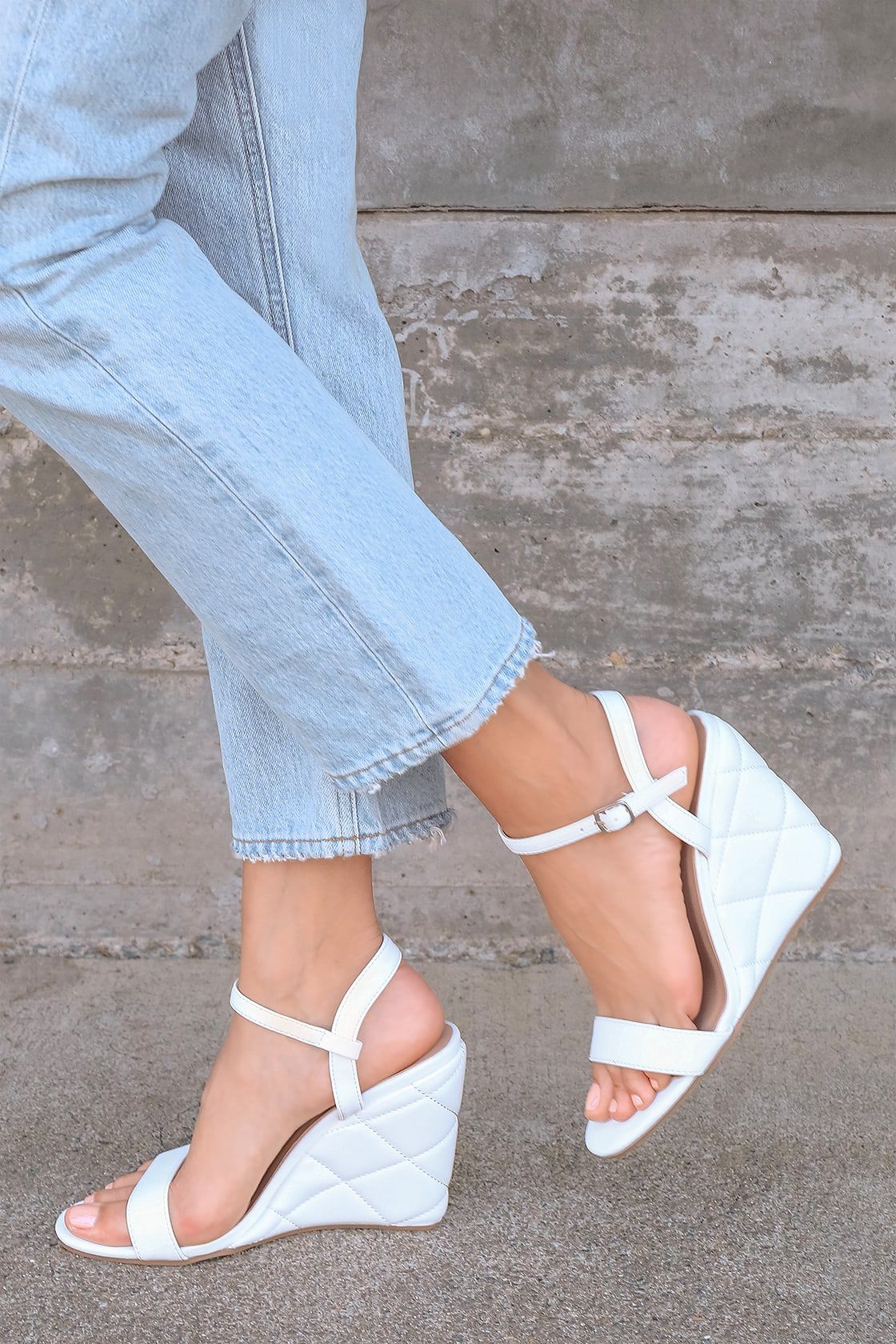 Tamera White Quilted Ankle Strap Wedge Sandals | Lulus (US)