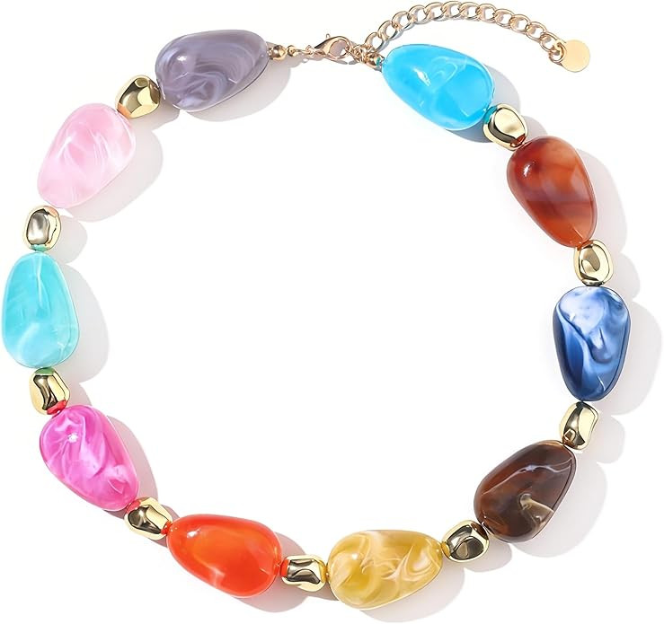 Colorful Beaded Necklace for Women Unique Resin Beads Choker Necklaces Boho Statement Chunky Neck... | Amazon (US)