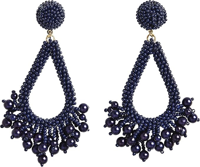 Mud Pie Women's Beaded Teardrop Earring, Navy, One Size | Amazon (US)