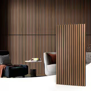 Walnut 0.83 in. x 2 ft. x 4 ft. Slat MDF Acoustic Decorative Wall Paneling, 3D Sound Absorbing Pa... | The Home Depot