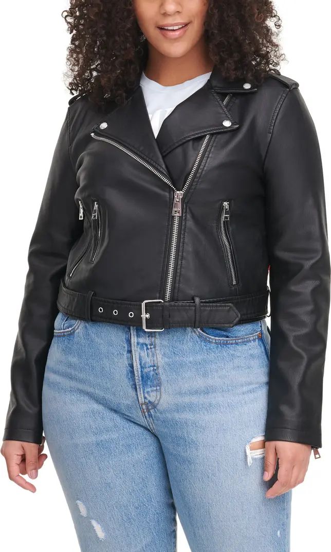 Water Repellent Faux Leather Fashion Belted Moto Jacket | Nordstrom Rack
