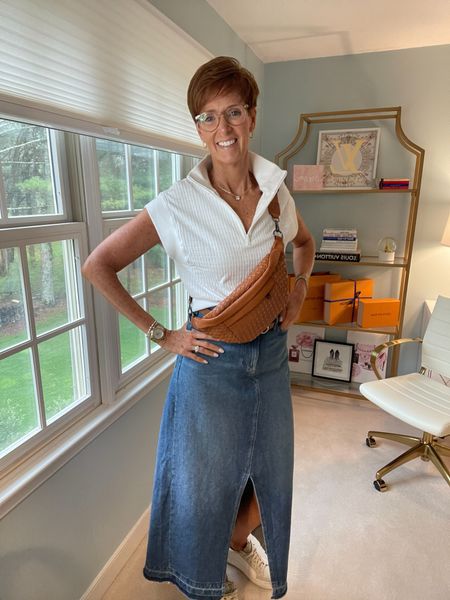Styling a denim maxi skirt 5 ways
Look #2
Denim maxi skirt with a white cap sleeve sweater, a belt bag and sneakers.
Almost like wearing your favorite jeans but wearing a denim skirt instead.

Over 50 fashion, tall fashion, workwear, everyday, timeless, Classic Outfits

Hi I’m Suzanne from A Tall Drink of Style - I am 6’1”. I have a 36” inseam. I wear a medium in most tops, an 8 or a 10 in most bottoms, an 8 in most dresses, and a size 9 shoe. 

fashion for women over 50, tall fashion, smart casual, work outfit, workwear, timeless classic outfits, timeless classic style, classic fashion, jeans, date night outfit, dress, spring outfit, jumpsuit, wedding guest dress, white dress, sandals

#LTKFindsUnder100 #LTKOver40 #LTKStyleTip