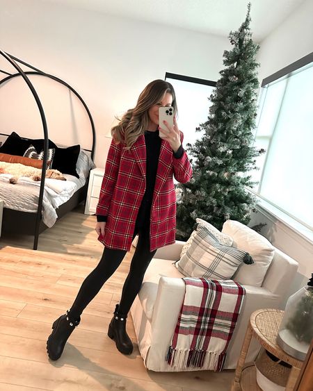In a medium bodysuit, plaid coat and leggings with jewel boots for winter from Amazon - all fits TTS.

#LTKunder50 #LTKSeasonal #LTKHoliday