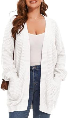 Cardigan Sweaters for Women Plus Size Waffle Knit Long Sleeve Womens Fall Open Front Sweaters Top... | Amazon (US)