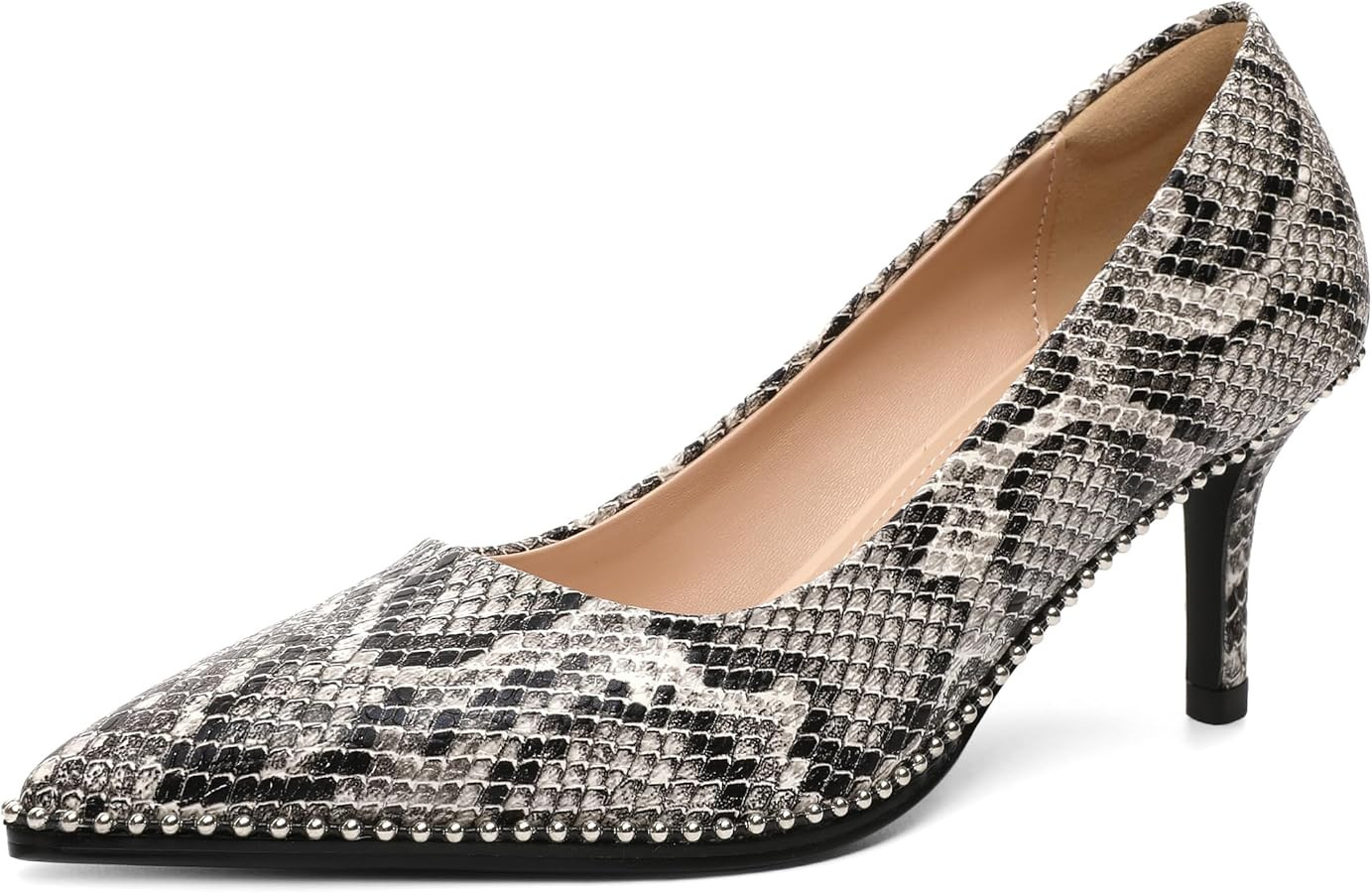 Women's Mid Stiletto Heels Low Kitten Heels Closed Pointey Toe Pumps Slip-on Sliver Beads Pumps Ladies Work Office Dress Shoes 2.5 Inches | Amazon (US)