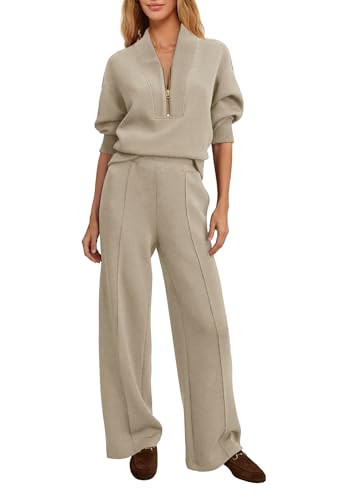 Yanekop Womens Lounge Sets 2 Piece Outfits Fall Travel Outfit Comfy Sweat Sets Half Zip Pullover and Wide Leg Pants(Coffee Grey,M) | Amazon (US)