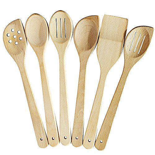 ECOSALL Healthy Wooden Spoons For Cooking Set of 6. Safe and Reliable Cooking Utensils for Kitchen – | Amazon (US)