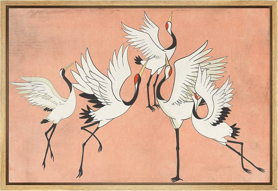 SIGNWIN Framed Canvas Print Wall Art Preppy Room Decor Pastel Bright Orange Sky Crane Birds Anima... | Amazon (US)