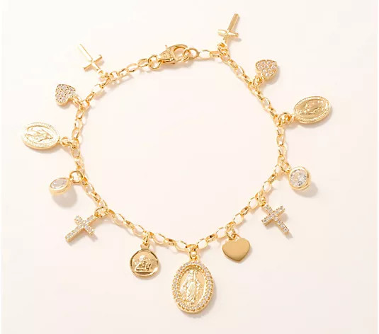 Diamonique Italia Religious Charm Bracelet, Sterling Silver - QVC.com | QVC