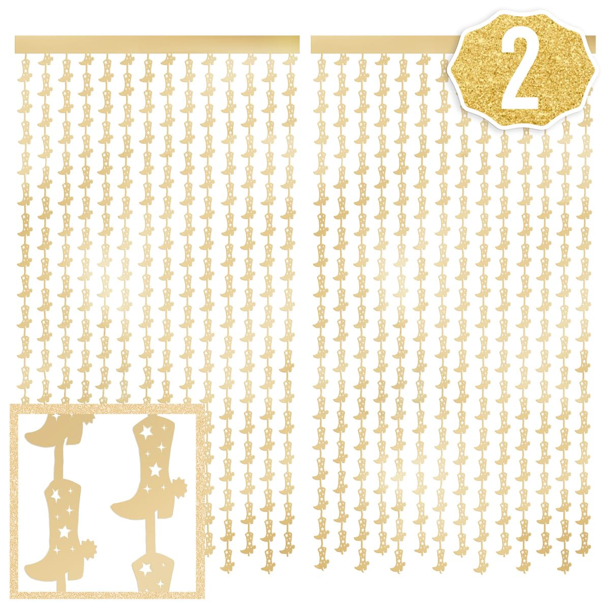 xo, Fetti Party Decorations Gold Foil Boot Curtain - Set of 2 | Cowgirl Bachelorette Supplies, We... | Amazon (US)