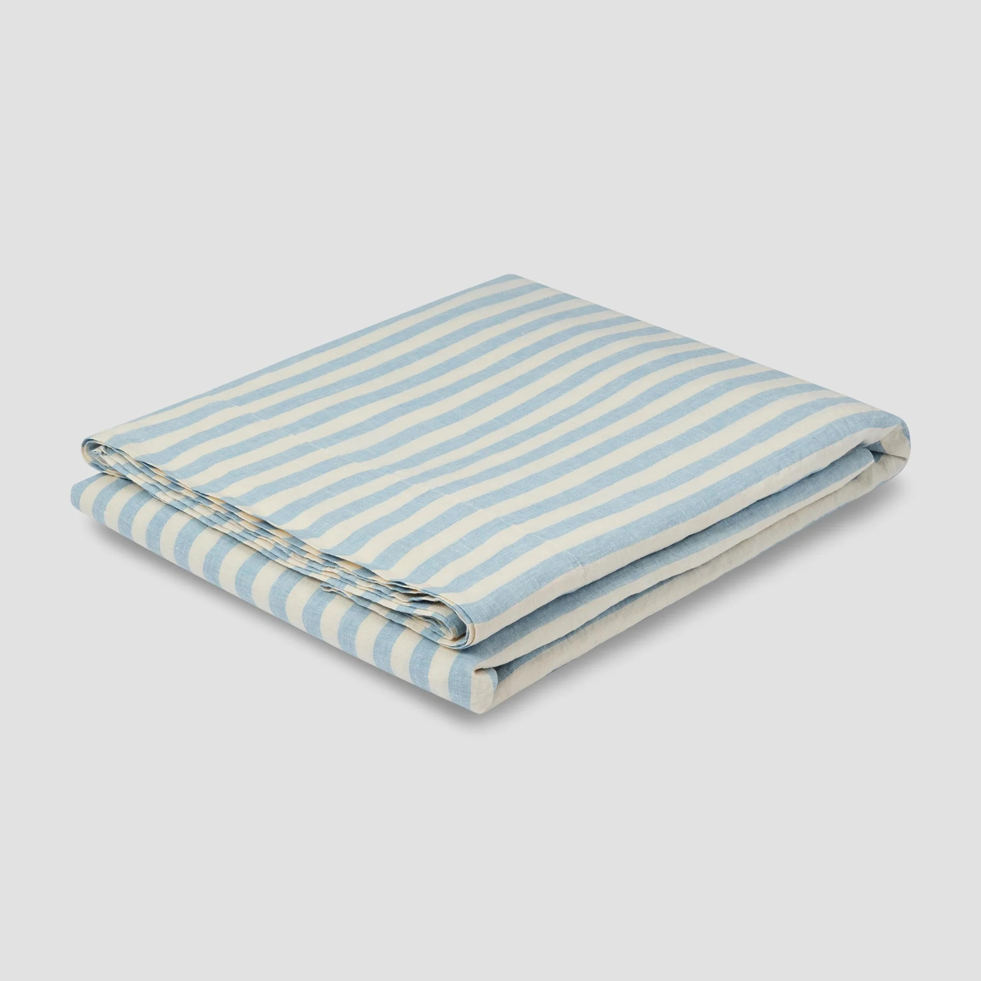 Coastal Blue Pembroke Stripe 100% Linen Flat Sheet | Piglet