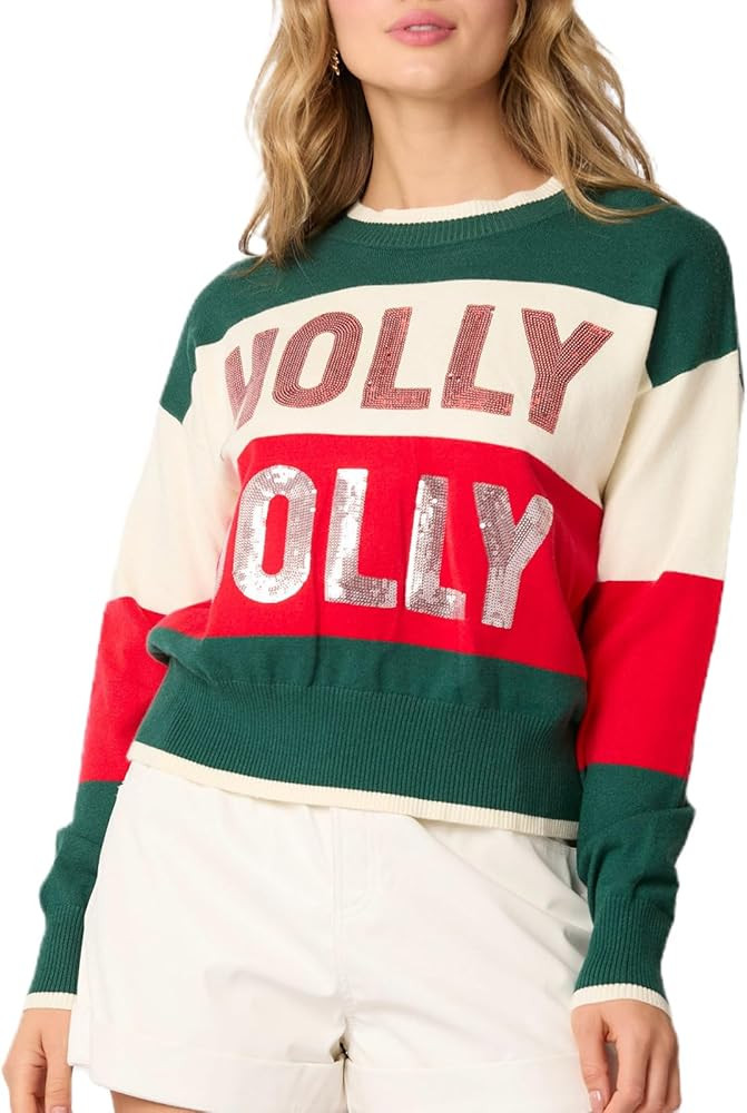 Meiweileya Women's Cute Santa Christmas Sweatshirts Sequin Graphic Lightweight Long Sleeve Sweate... | Amazon (US)