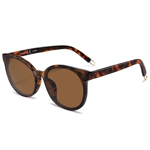 SOJOS Fashion Round Sunglasses for Women Men Oversized Vintage Shades, Clear Tortoise/Brown | Amazon (US)