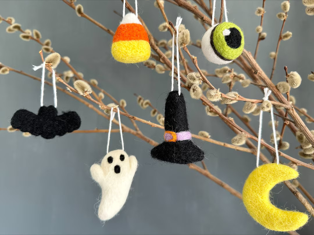 Felt Halloween Ornaments - Candy Corn, White Ghost, 5 Colors of Eyeball, Black Bat Wool Felted Or... | Etsy (US)
