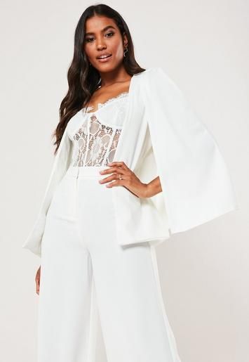 White Stretch Crepe Cape Blazer | Missguided (US & CA)