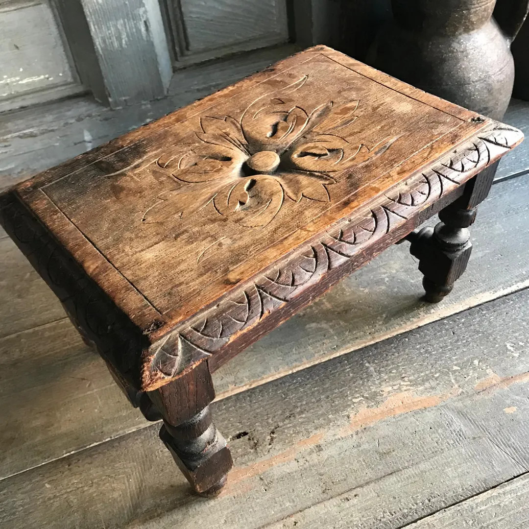 French Folk Art Foot Stool, Primitive Handcarved Wood, Small, Charming Rustic European Farmhouse | Etsy (US)
