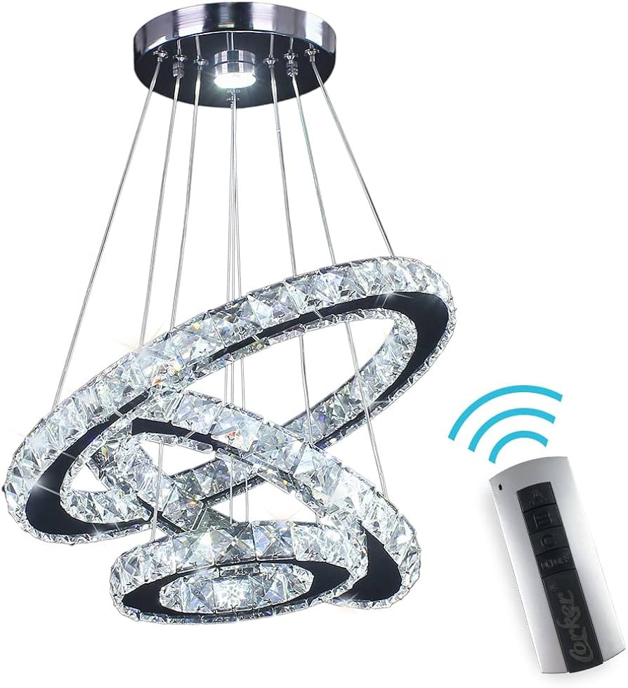 Dixun Dimmable LED Chandeliers Modern Ceiling Light Fixture 3 Rings Adjustable Stainless Steel Pe... | Amazon (US)