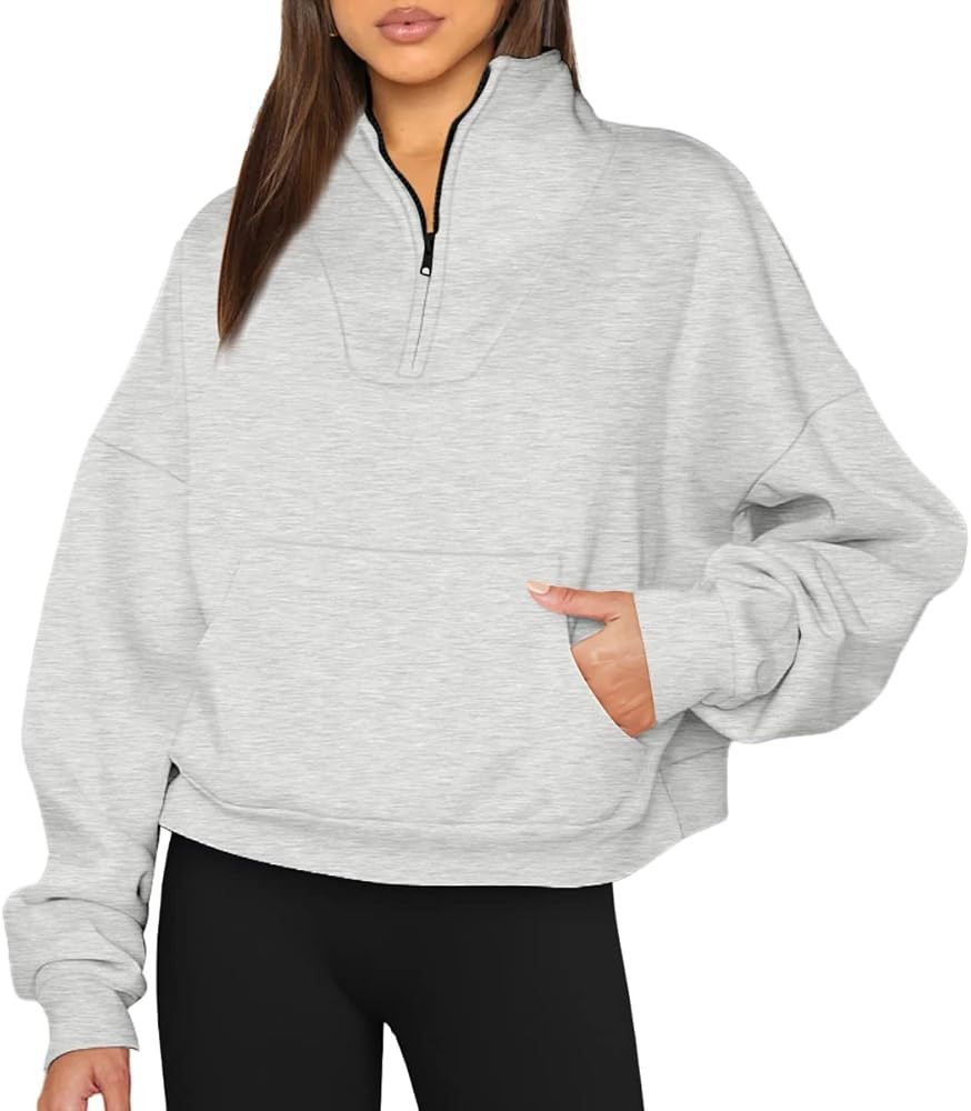 Trendy Queen Womens Half Zip Pullover Sweatshirts Quarter Zip Oversized Fleece Hoodies Teen Girls... | Amazon (US)
