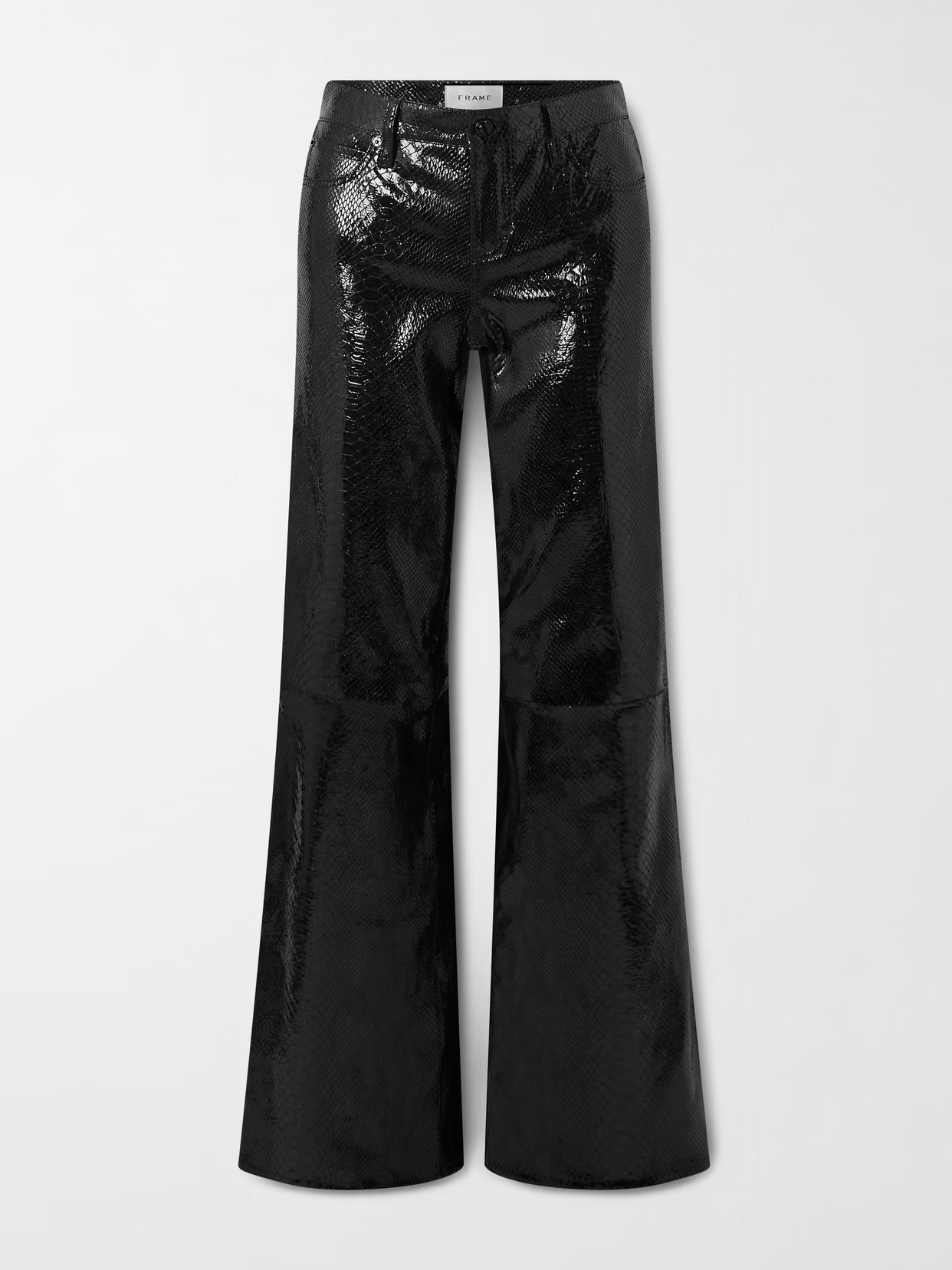 FRAME - Rodeo Croc-effect Leather Flared Pants - Black | NET-A-PORTER (US)