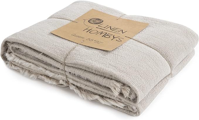 HOMBYS 92"x108" 100% Pure Linen Oversized King Blanket-Soft Linen Reversible Throw Blanket in Nat... | Amazon (US)