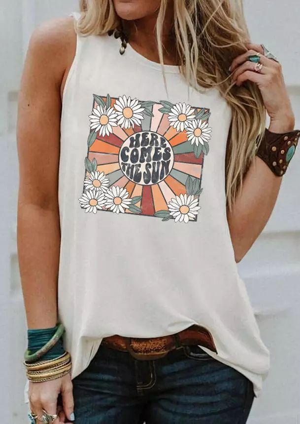 Here Comes The Sun Daisy Tank - White - Bellelily | Bellelily