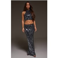 Black Sequin High Waisted Maxi Skirt | PrettyLittleThing UK