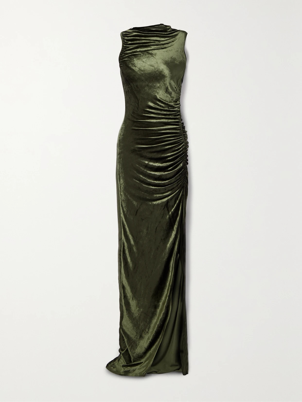 Rick Owens - Svita Asymmetric Ruched Velvet Maxi Dress - Green | NET-A-PORTER (US)