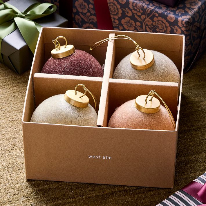 Flocked Ball Ornaments (Set of 4) - Cool Tones | West Elm (US)