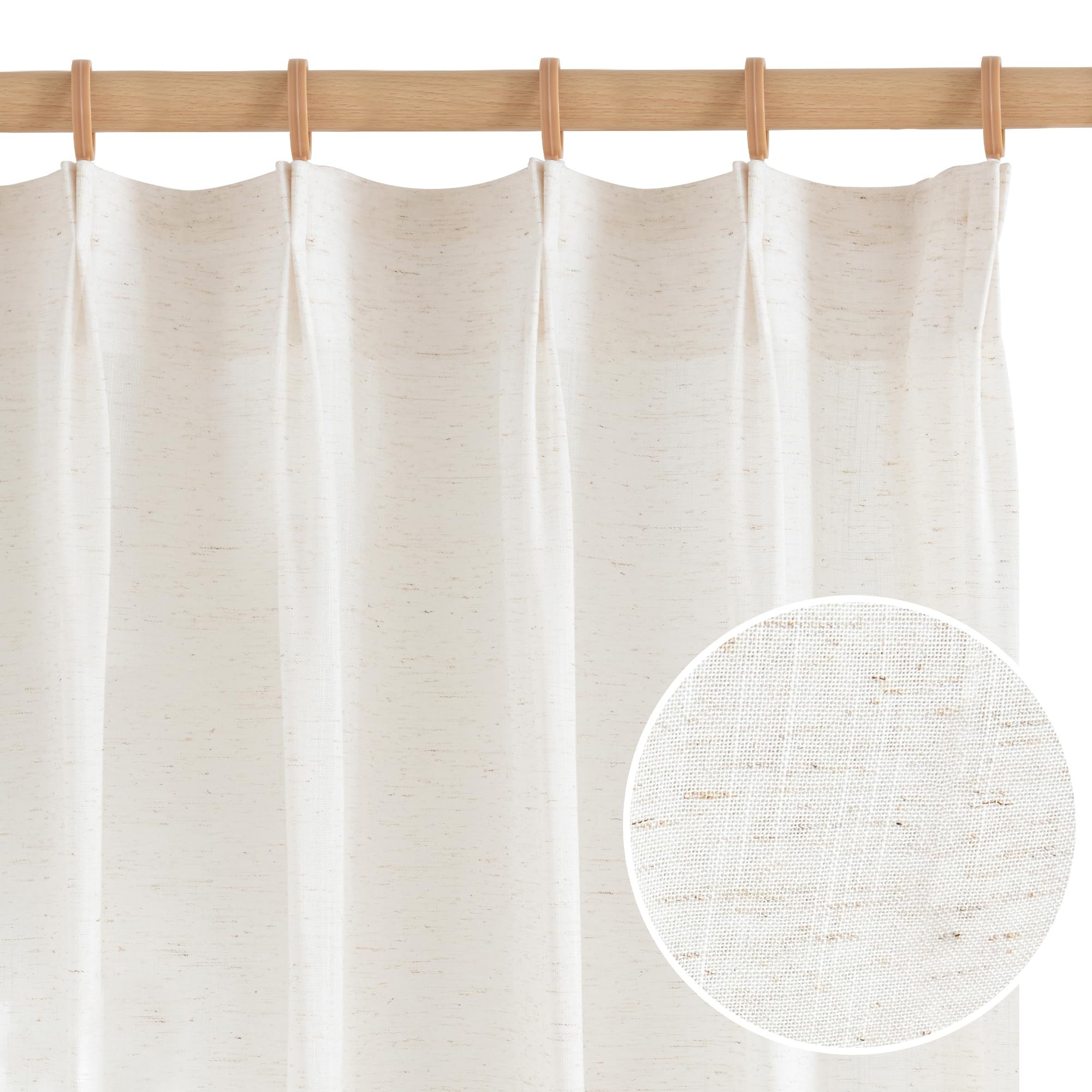 Natural Pinch Pleated Curtains 2 Panels, Linen Textured Semi Sheer Curtain 84 Inches Long Back Ta... | Amazon (US)