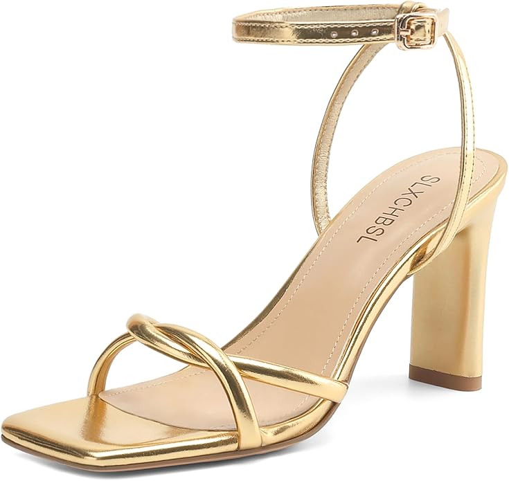 Womens Sandals Square Open Toe Strappy Heels for Women Dressy Chunky High Heels Ankle Buckle Heel... | Amazon (US)