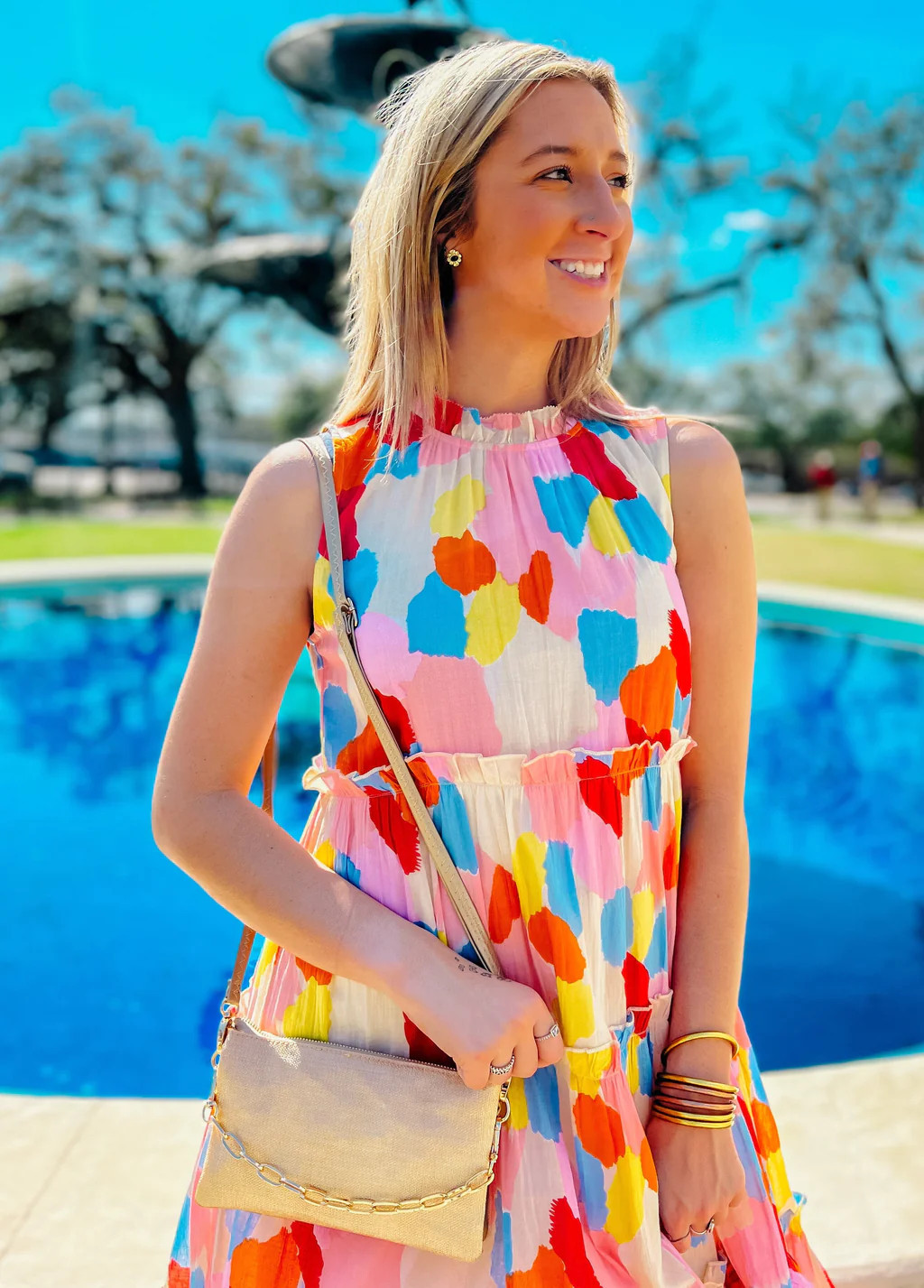 Sherman Champagne Straw Quilted Crossbody | Caroline Hill