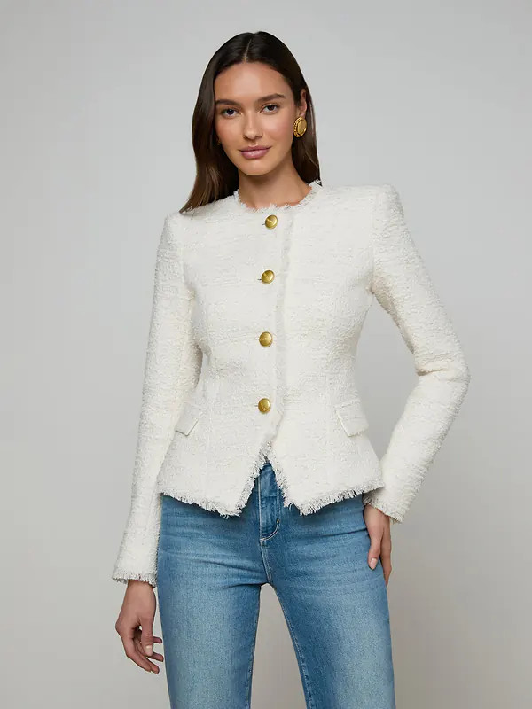 Nerina Tweed Blazer in Ivory | L'AGENCE | L'Agence
