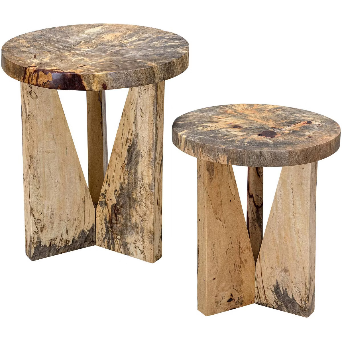 Uttermost Modern Natural Wood Round Nesting Tables Set of 2 Triangular Legs for Living Room Bedro... | Target