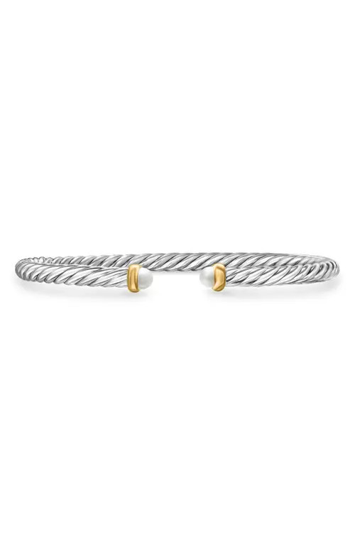 David Yurman Cable Flex Bracelet in Sterling Silver with 14K Yellow Gold, 4mm in Sterling Silver/Gold/Pearl at Nordstrom, Size Small | Nordstrom
