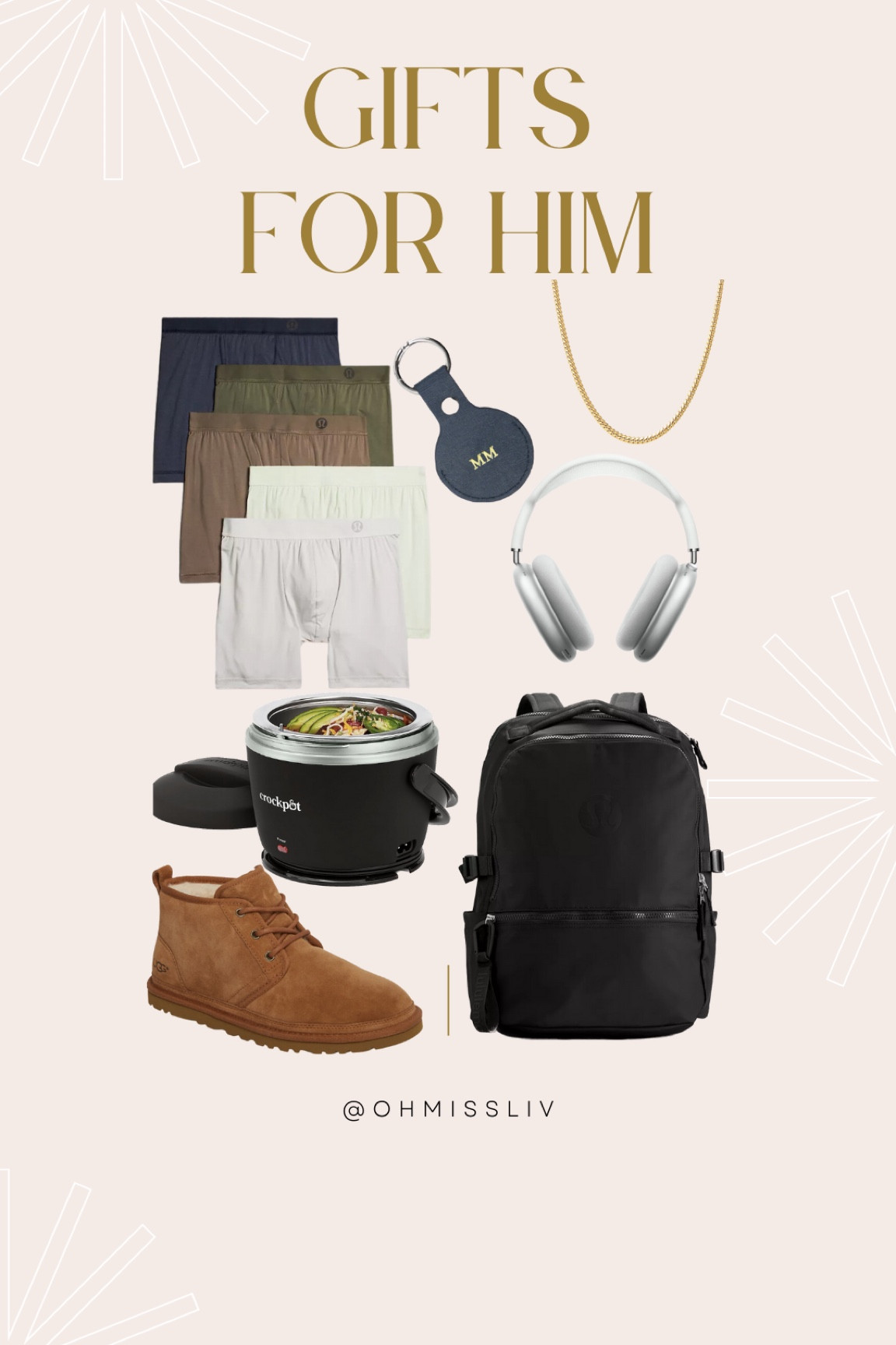 Gifts for Him, Gift for your Dad, Brothers, Grandpa, Boyfriend, or your favorite Guy! 

Jaxxon Gold Chain Necklace for Men, lululemon align underwear set for men, Customized Monogram Initials Leather Airtag Case, Airpod Pro Max, Crockpot Lunch Warmer under $50, Chukka Ugg Boots for Men, Lululemon Backpack for Gym or Travel

#LTKHoliday #LTKGiftGuide #LTKtravel
