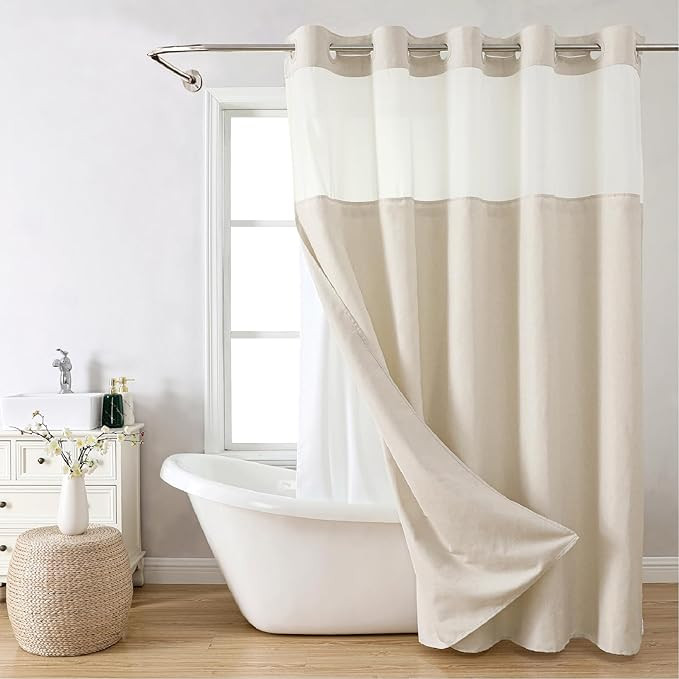 Eachope No Hooks Polyester Textured Shower Curtain with Snap-in Fabric Liner Set, Hotel Luxury De... | Amazon (US)