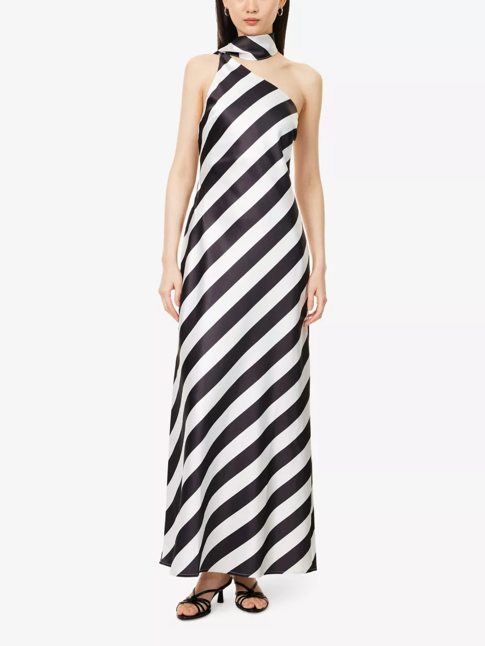 Ellen Draped-Scarf Satin Maxi Dress | Selfridges