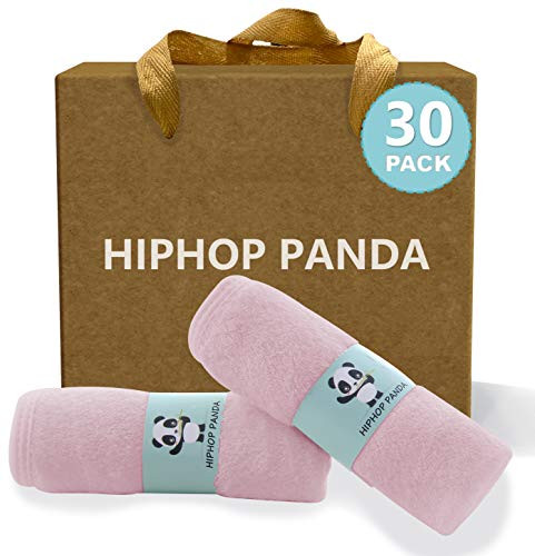 HIPHOP PANDA Baby Washcloths, Rayon Made from Bamboo - 2 Layer Ultra Soft Absorbent Newborn Bath Face Towel - Reusable Baby Wipes for Delicate Skin - Pink, 30 Pack | Amazon (US)
