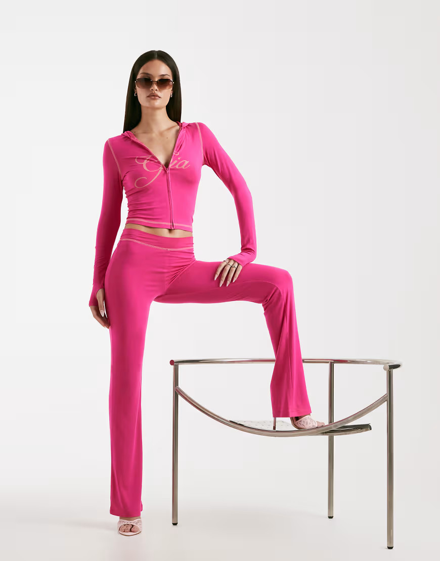 I.AM.GIA Blare logo back print contrast stitch track pant in hot pink - part of a set | ASOS (Global)