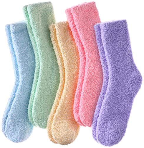 FNOVCO Womens Fuzzy Socks Super Soft Fluffy Winter Warm Cozy Home Sleeping Socks (5 Pairs Candy Color) | Amazon (US)
