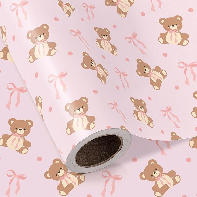WRAPAHOLIC Bear Baby Shower Wrapping Paper Roll - Mini Roll - 17 Inch x 16.5 Feet - Teddy Bear Pi... | Amazon (US)