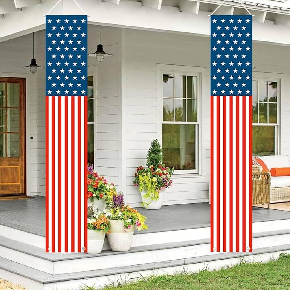 Patriotic Decorations - 4th of July Decorations Outdoor Hanging American Flag Banners Porch Sign ... | Amazon (US)