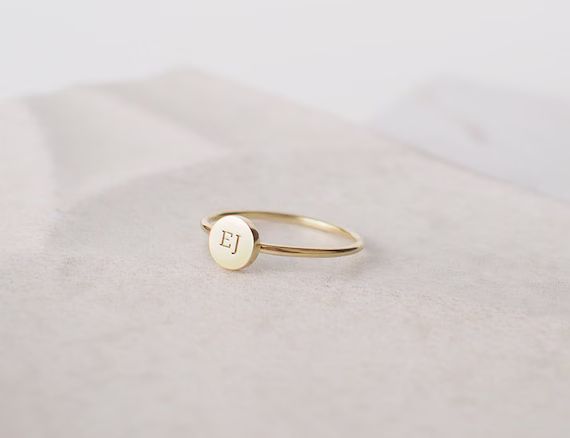Custom Initial Ring - Stackable Initial Disc Ring - Dainty Letter Ring - Custom Stacking Name Jew... | Etsy (US)