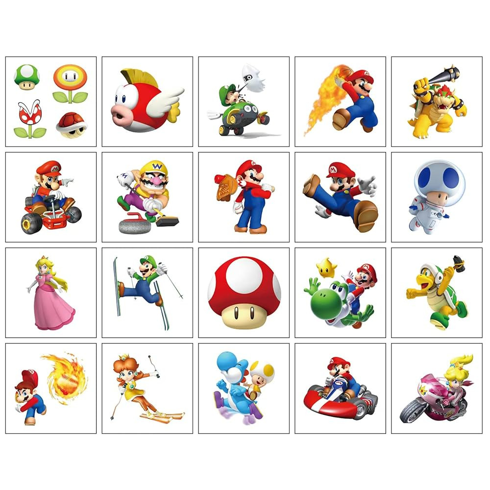 20 Sheets Mario Temporary Tattoos Birthday Themed Party Supplies Decoration Favors Cartoon Cute S... | Amazon (US)