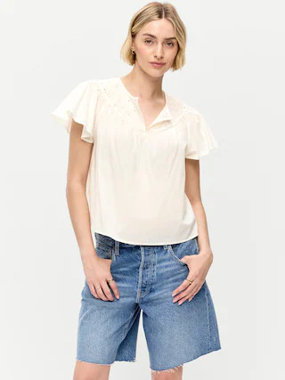 Short-Sleeve Embroidered Trousseau Top | Old Navy (US)