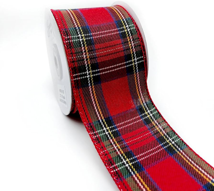 Designer’s Shop WR 63-5187 Holiday Tartan Plaid Wired Edge Ribbon 2.5” x 10 Yard for DIY Craf... | Amazon (US)