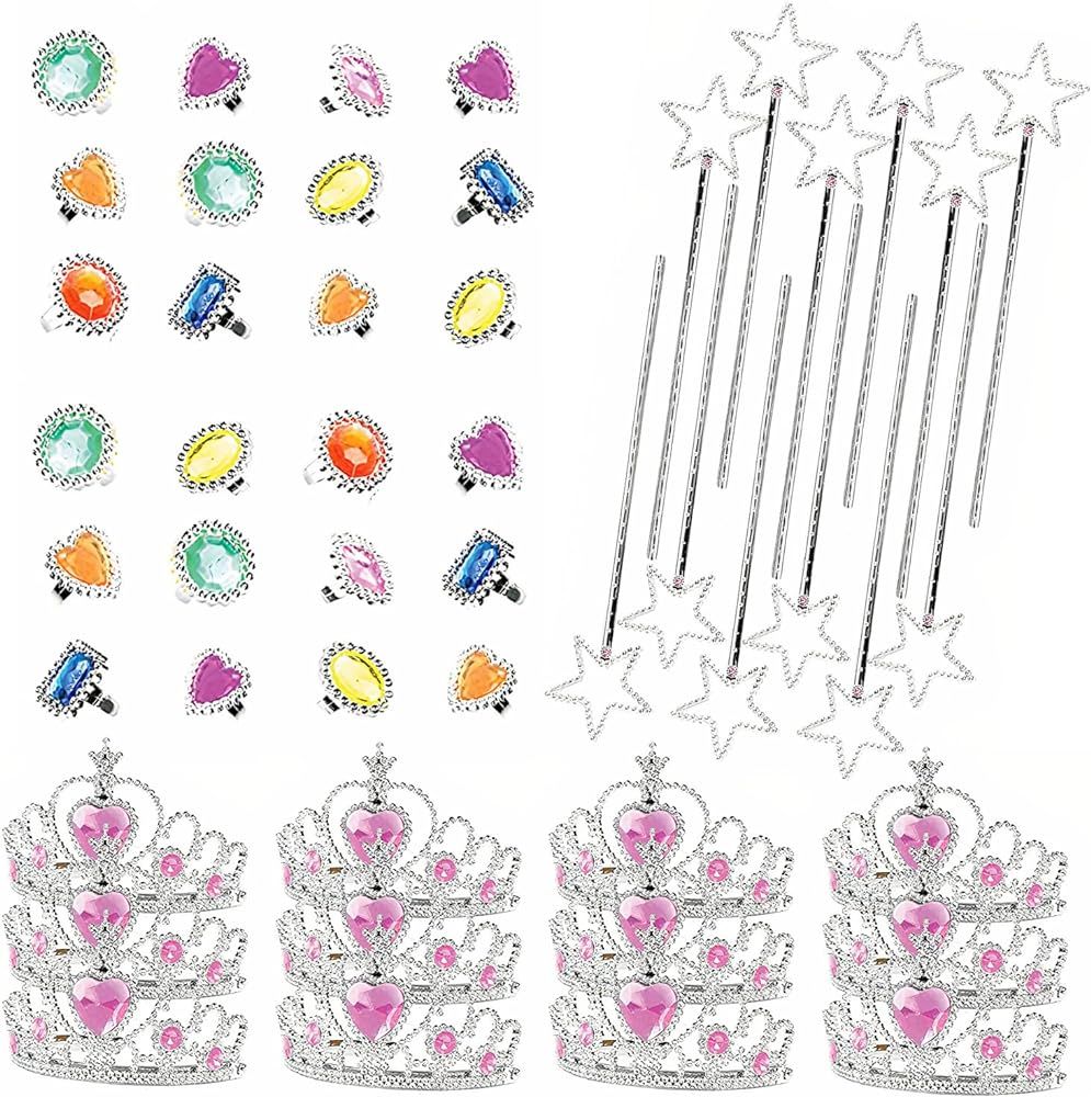 Neliblu Princess Dress Up Set - 12 Tiaras For Girls, 12 Princess Wands, 24 Rings - Costume Jewelry & | Amazon (US)